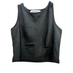 RIVIR Black Sleeveless Crew Neck Cropped Tank Top Size L